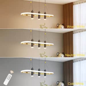 35.4 in. W 3-Light Dimmable Pendant Light LED Light Fixture for Dining Room Living Room, Black+Gold