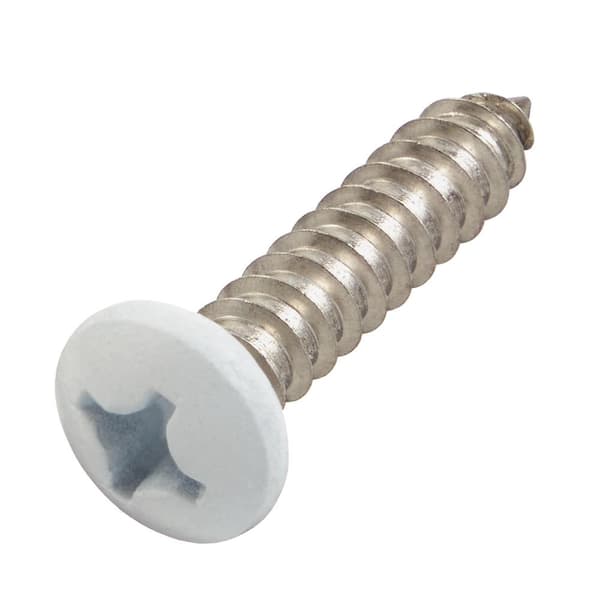 #12 x 1 in. White Stainless Steel Phillips Pan Head Standard Sheet Metal Screw (10-Pack)