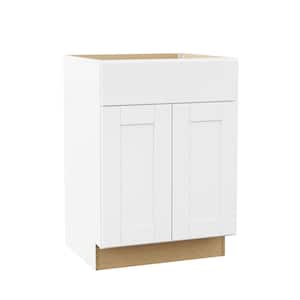 Shaker 24 in. W x 21 in. D x 34.5 in. H Assembled Bath Base Cabinet in Satin White without Shelf