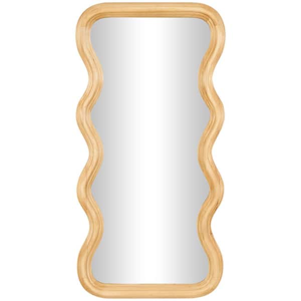 20 in. W x 39 in. H Wavy Asymmetrical Framed Brown Wall Mirror with Dimensional Carved Frame
