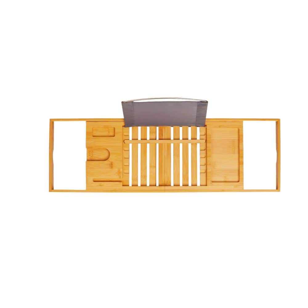 Foldable Bamboo Bath Table Tray with Book and Wine Glass Holder in Natural, Expand from 28.5 in. to 40.1 in. price history on PriceWatchPro