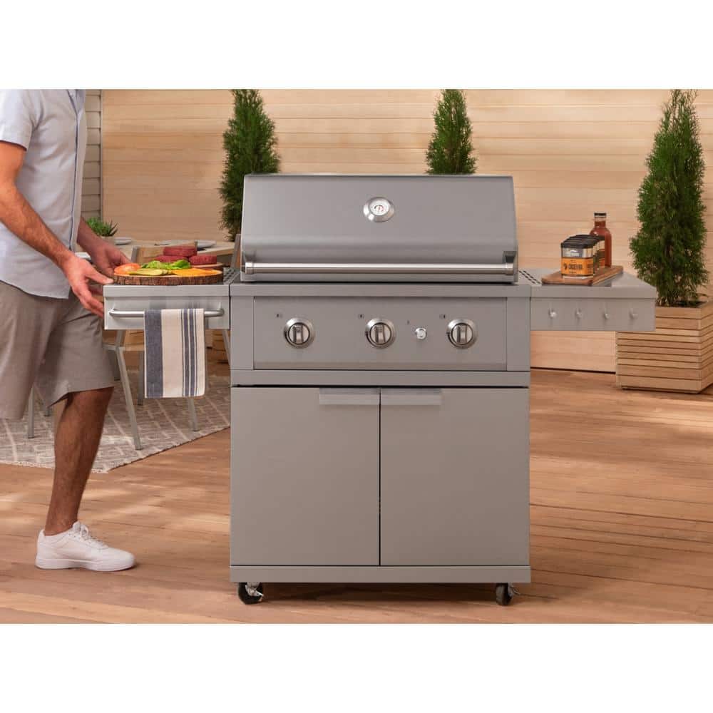 33-Inch Stainless Steel Natural Gas Grill Cart with Side Burner