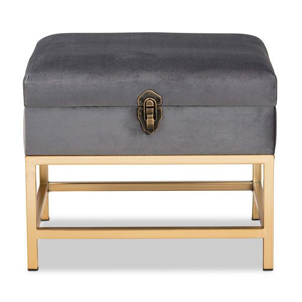 Baxton Studio Aliana Grey and Gold Small Ottoman