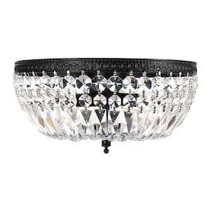 Joy 11.8 in. W 3Light Antique Black Basket Flush Mount with Crystal