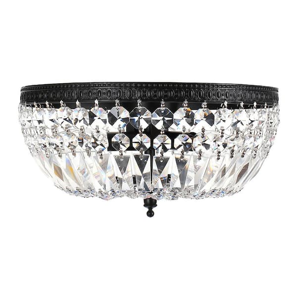 Jojospring Joy 11.8 in. W 3Light Antique Black Basket Flush Mount with Crystal