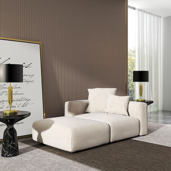 90.55 in. Wide Square Arm Corduroy Deep Seat Modula Sofa Couch with Removable Cover,Ottoman in Beige