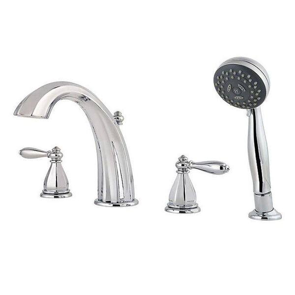Pfister Portola 2-Handle Deck Mount Roman Tub Faucet with Handshower Trim Kit in Polished Chrome (Valve Not Included)