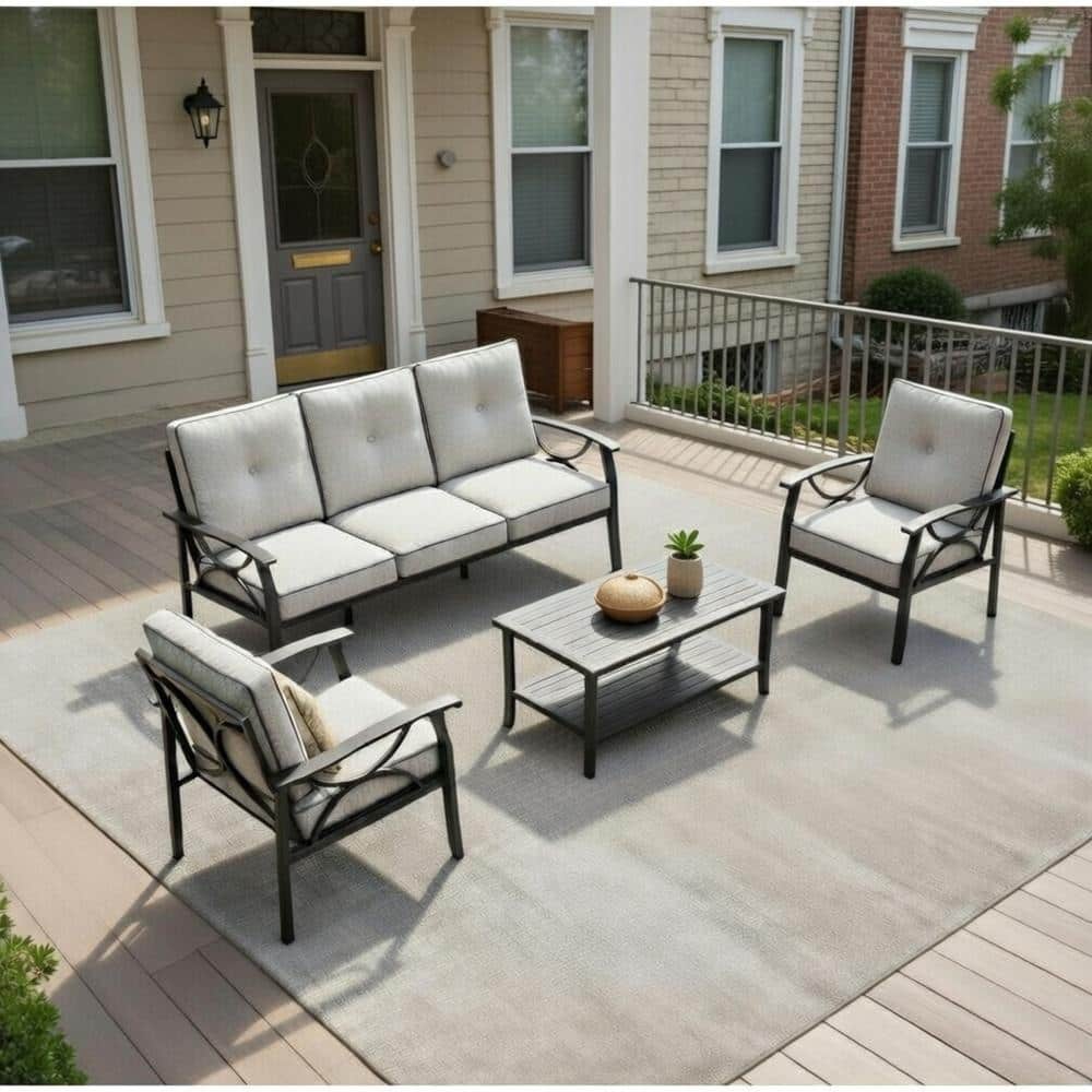 Metal Patio Set, All-Weather Outdoor Sofa with Thick Gray Cushions, Black Frame & Coffee Table price history on PriceWatchPro