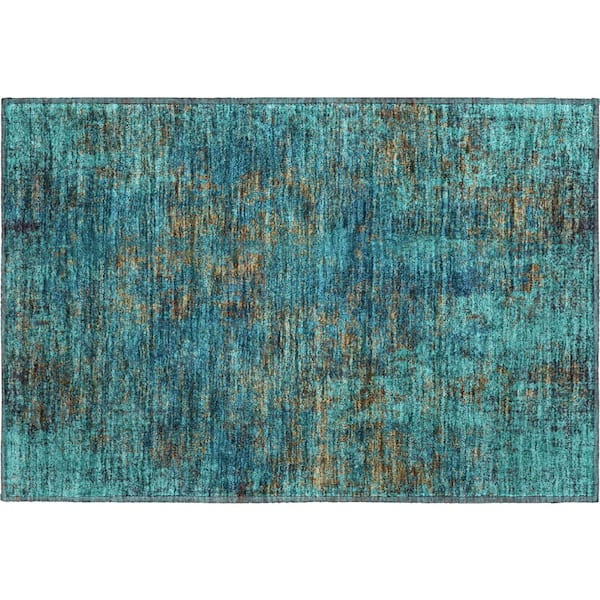 Mayfield Premium Machine Washable Abstract AMF940 Teal 2 ft. x 3 ft. Area Rug