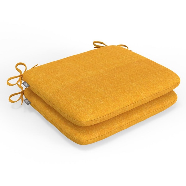 Pillow Perfect Solid Twill 18.5 in W x 3 in H Square Outdoor Chair Pad Cushion with Ties 2-Count in Yellow Splash