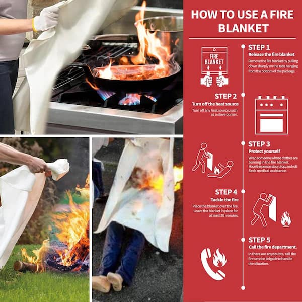 EKIEUDL - 40 in. x 40 in. Fiberglass Emergency Fire Blanket for Kitchen and Home (2-Pack)