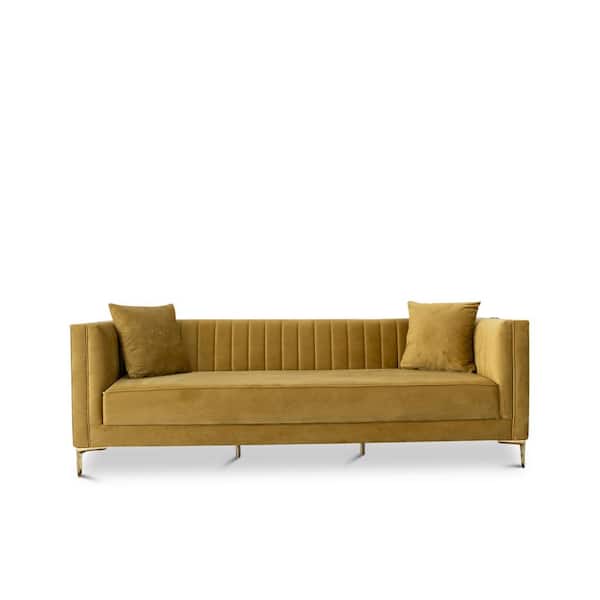 Ashcroft Furniture Co Kali 91 in. Square Arm 3-Seater Sofa in Yellow Mustard