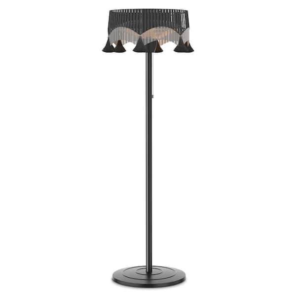 1500-Watt Outdoor Stainless Steel Freestanding Halogen Electric Patio Heater with Decorative Tassel Shade-Black