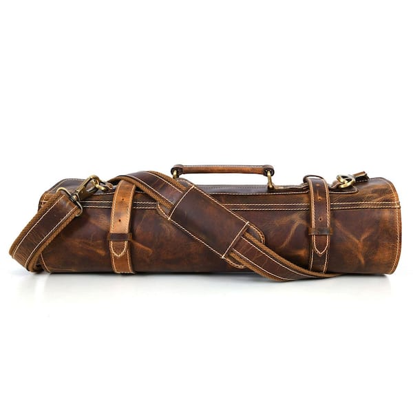 Tuscania Brown Leather Knife Roll Storage Duffel Bag Case KR34TNHW - The  Home Depot