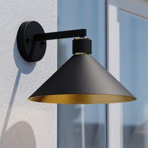 Dunbar 1-Light Matte Black and Gold Outdoor Contemporary Wall Sconce Metal Shade