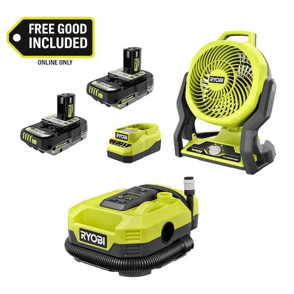 ONE+ 18V Cordless Hybrid 7.5 in. Fan Kit w/ (2) 2Ah Batteries, Charger, w/ FREE ONE+ 18V Cordless Inflator/Deflator