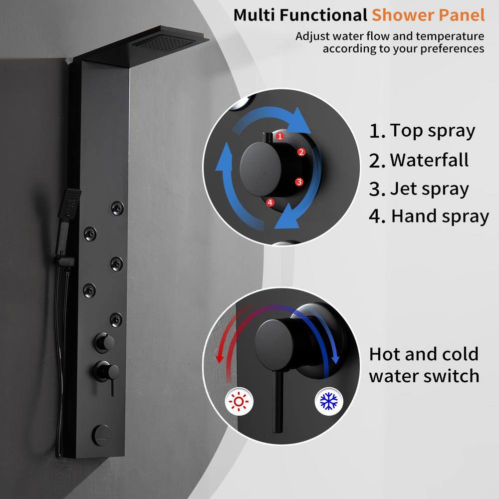 Matte Black Metal 4-Jet Rainfall Shower Panel System
