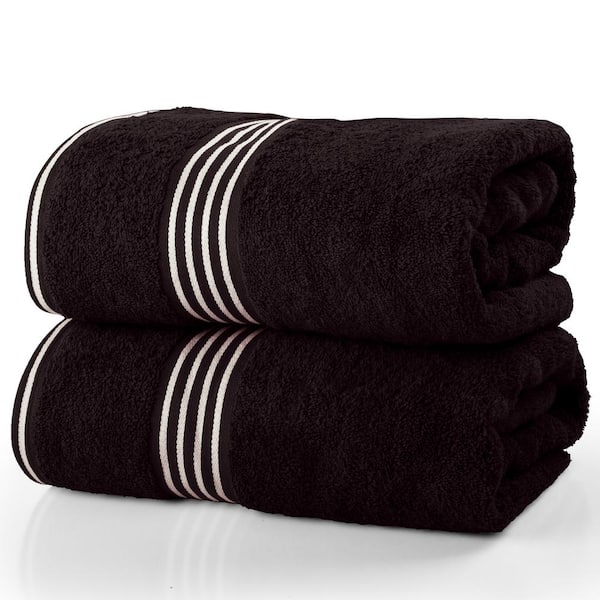 Lavish Home Bath Towels-2PC 500GSM 100% Cotton Towel Set- 35 x 70 in. Extra Large Quick Drying Bath Towel, Black
