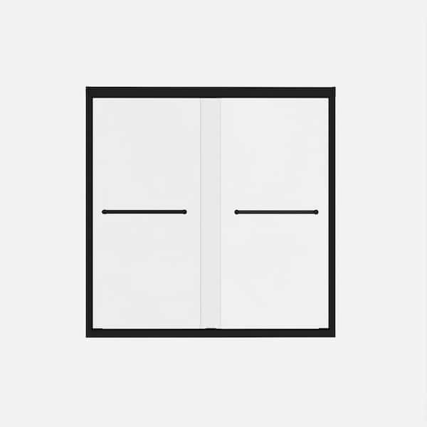 56-60 in. W x 60 in. H Double Sliding Tub Door in Matte Black with 1/4 in. (6mm) Clear Tempered Glass