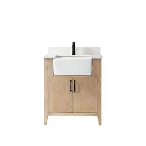Sevilla 30 in.W x 22 in.D x 33.9 in.H Bathroom Vanity in Washed Ash with White Composite Stone Countertop Without Mirror