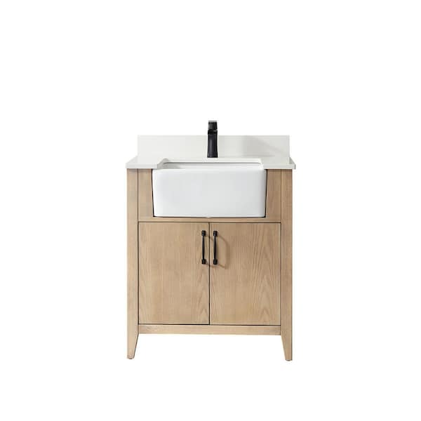 ROSWELL Sevilla 30 in.W x 22 in.D x 33.9 in.H Bathroom Vanity in Washed Ash with White Composite Stone Countertop Without Mirror