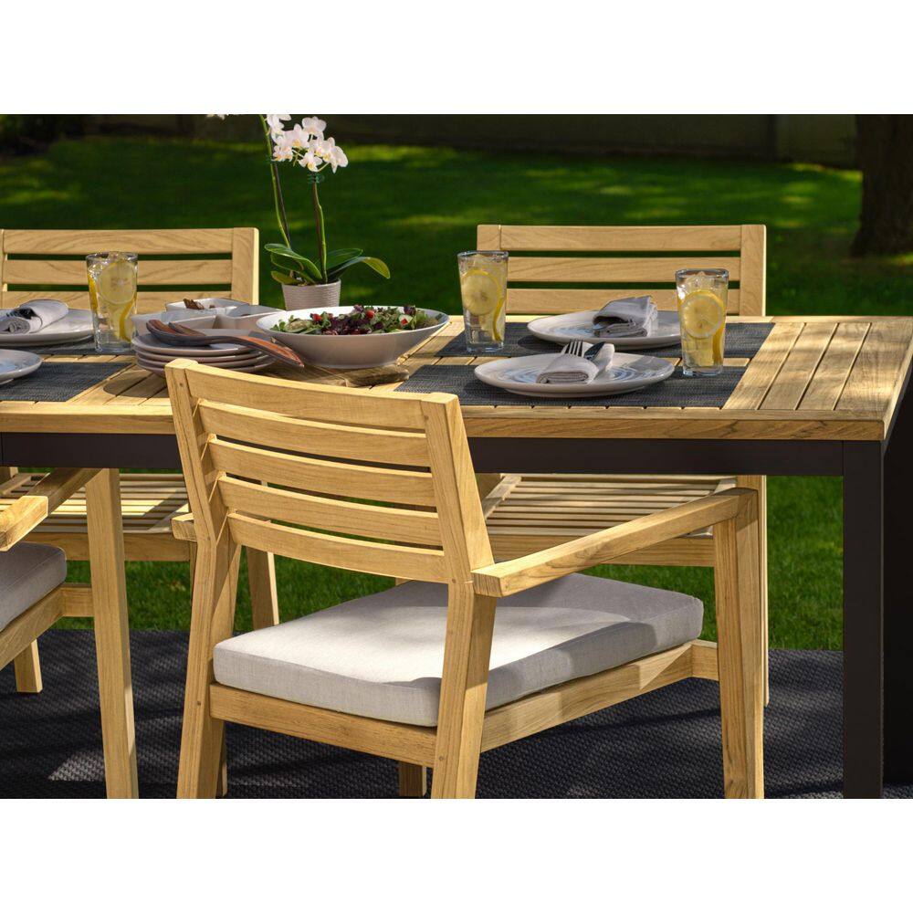 Rhodes 7-Piece Natural Teak Dining Set with Silver Cushions