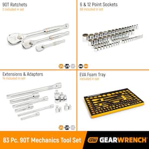 90T 1/4 in., 3/8 in., 1/2 in. 90T SAE/MM Mechanics Tool Set with EVA Foam Tray (83-Pieces)