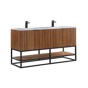 Terra 60 in. W x 22 in. D x 34 in. H Bath Vanity in Walnut and Matte Black with Marble Vanity Top in White