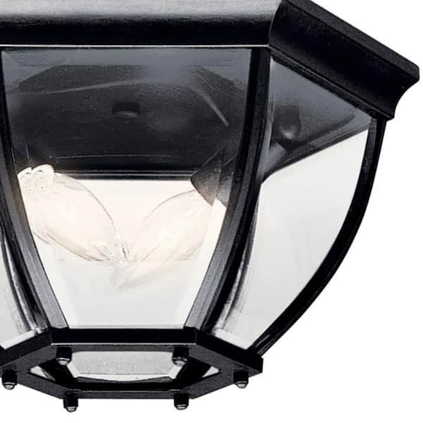 Barrie 2-Light Black Outdoor Porch Ceiling Flush Mount Light with Clear Beveled Glass (1-Pack)