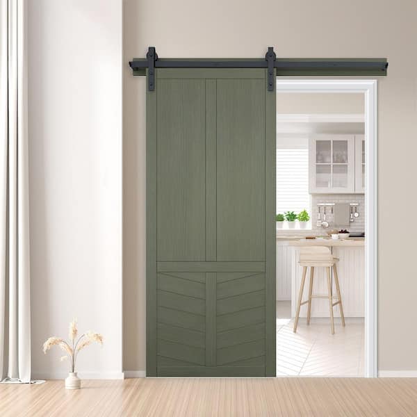 30 in. x 84 in. The Robinhood Gauntlet Wood Sliding Barn Door with Hardware Kit in Stainless Steel