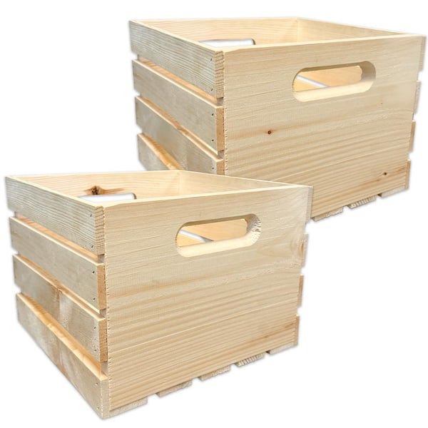 2 Pack 12.5 in. 12.5 in. 9.25 in. Pine Handle Cube Crate