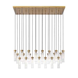 Beau 23-Light Rubbed Brass Shaded Linear Chandelier with Clear Glass Shade with No Bulbs Included