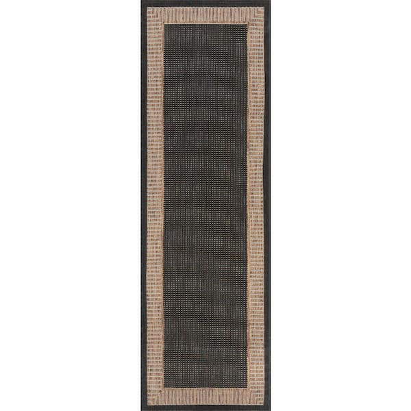 Tayse Rugs Eco Striped Border Gold 2 ft. x 8 ft. Indoor/Outdoor Runner Rug
