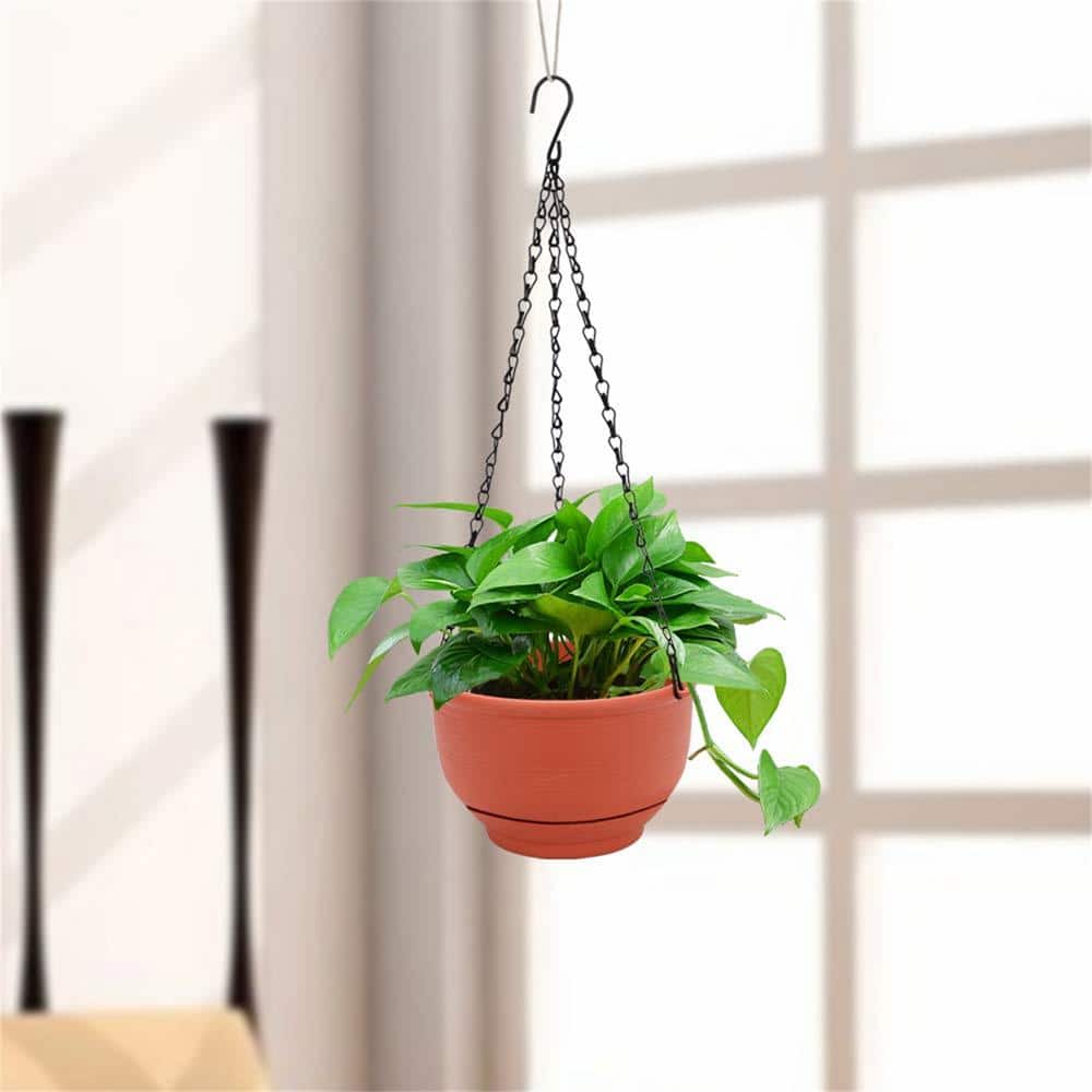 8-Inch Terracotta Plastic Hanging Planter with Detachable Base, 2-Pack