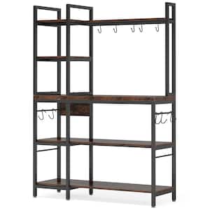 Keenyah Rustic Brown 5-Tier Kitchen Bakers Racks with 5 S-Shaped Hooks 43.3 in. W x 15.7 in.D x 62.9 in.H