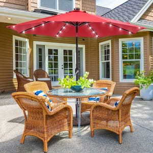 9 ft. Patio Umbrella Title Led Adjustable Large Beach Umbrella For Garden Outdoor UV Protection in Red