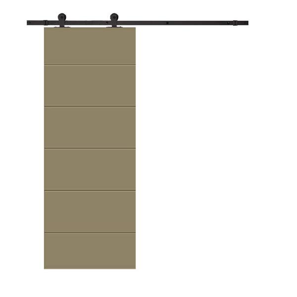 CALHOME Modern Classic Series 30 in. x 80 in. Olive Green Stained Composite MDF Paneled Sliding Barn Door with Hardware Kit