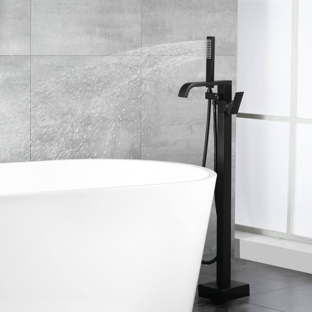 Matte Black Brass Floor-Mounted Freestanding Tub Filler