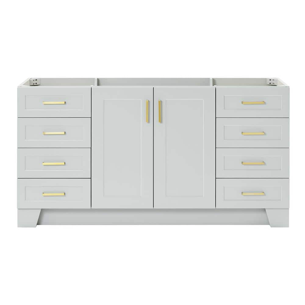 Taylor 66" Gray Single Freestanding Vanity Cabinet with Gold Hardware