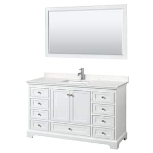 Deborah 60 in. W x 22 in. D Single Vanity in White with Cultured Marble Vanity Top in Light-Vein Carrara w/ Basin&Mirror