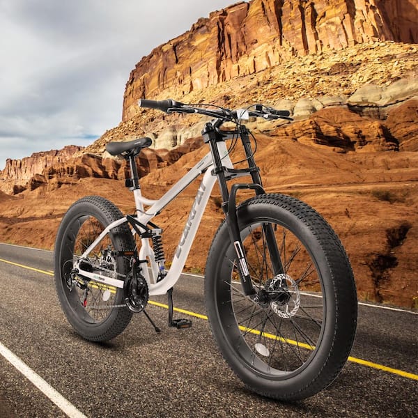 Flynama 26 Inch Fat Tire MTB, Full Suspension 21-Speed Drivetrain