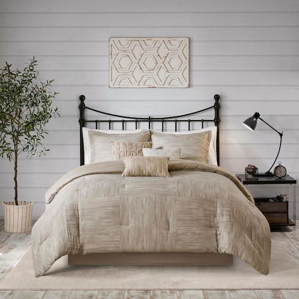 Madison Park Clayton 7-Piece Taupe Polyester Queen Comforter Set