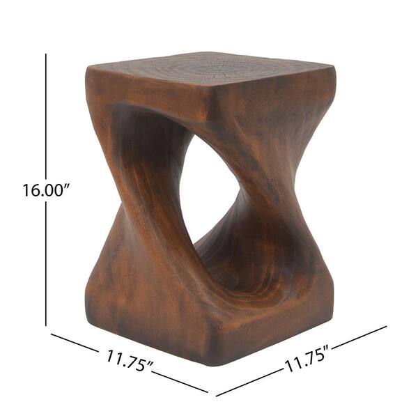 maocao hoom Twist Shape Side Table, Wood-like Texture, Brown Color