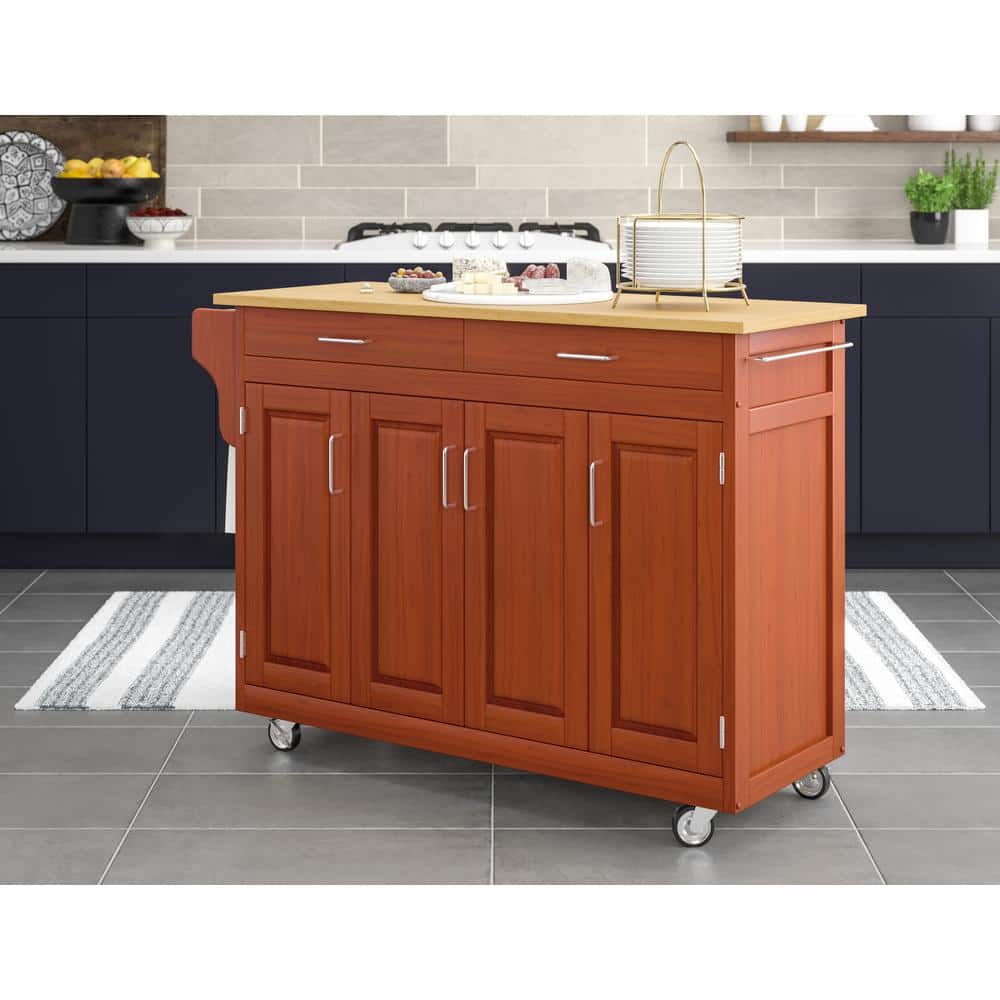 Cottage Oak Wood Kitchen Cart with Spice Rack and Storage
