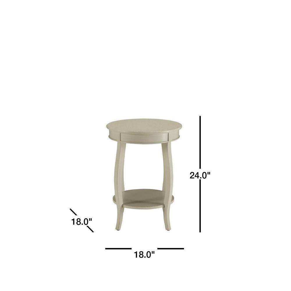 Aberta 18'' Antique White Round Wooden End Table with Shelf