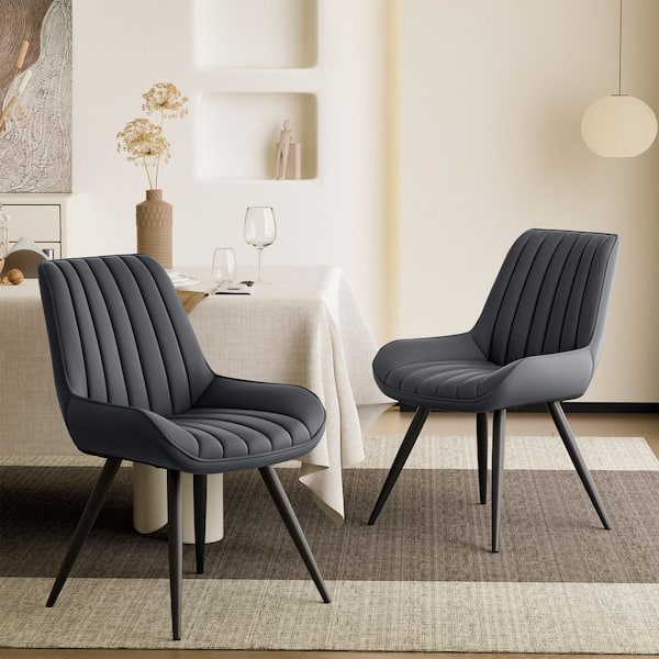 Modern Dark Gray Microsuede Metal Tube Legs Dining Chair With Thickened Cushion Set of 4