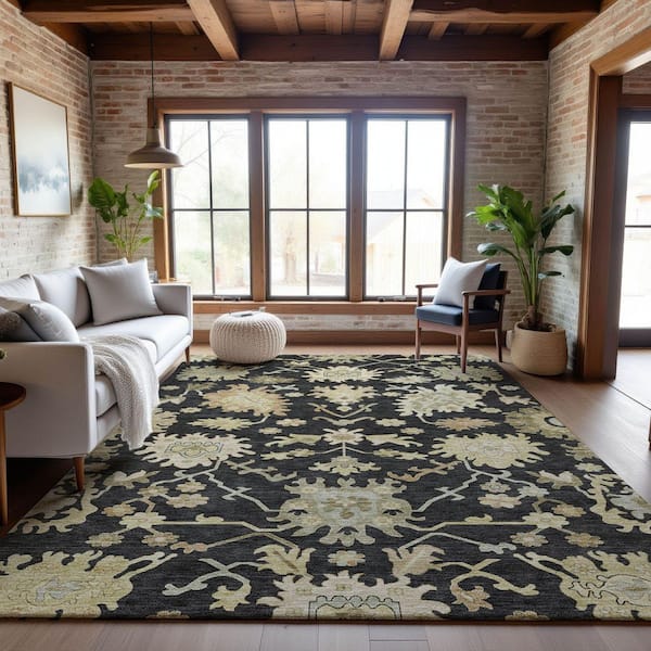 Mayfield Premium Machine Washable Abstract AMF1150 Black 3 ft. x 4 ft. Area Rug