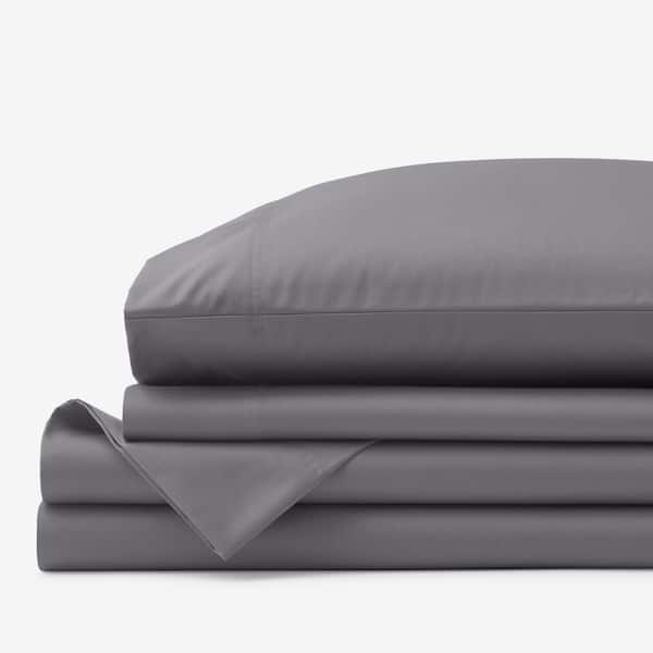 The Company Store Company Cotton 4-Piece Stone Gray Solid 300-Thread Count Wrinkle-Free Sateen Queen Sheet Set