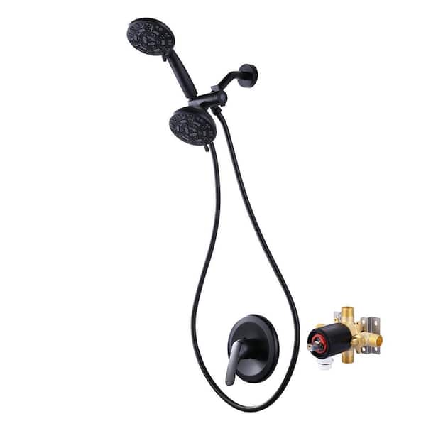 Single Handle 7-Spray Double Shower Faucet 1.8 GPM with Brass Pressure Balance Rough-in Valve Included in Matte Black
