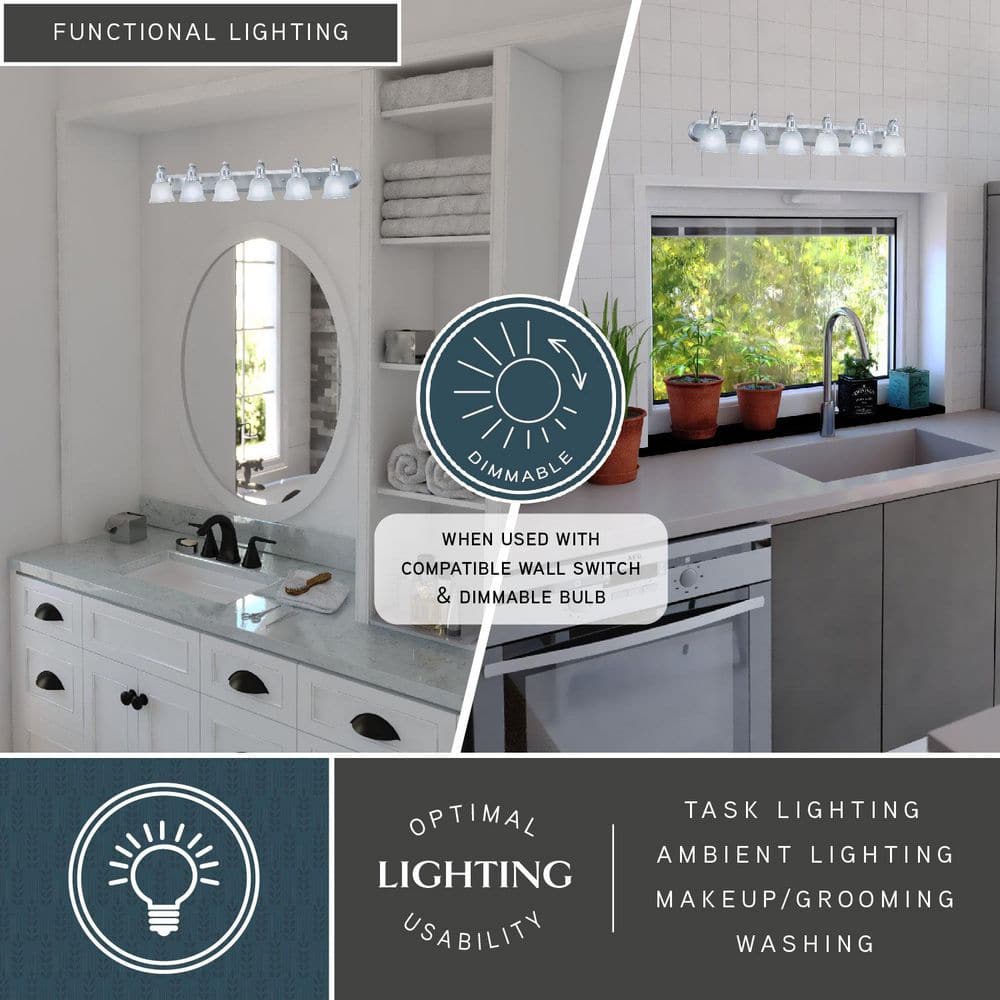 Brushed Nickel 6-Light Vanity with Alabaster Glass Shades
